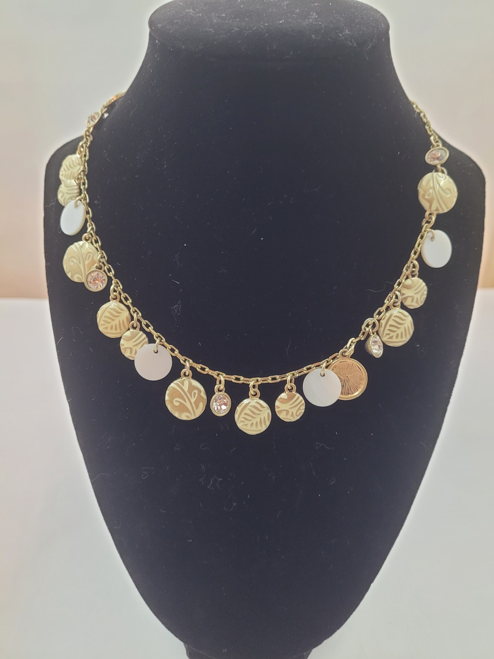 Gold Disc Charm Necklace with Mother-of-Pearl Accents